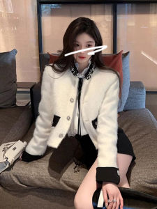 Luxurious Contrast Color Diamond Embedded Short Coat for Women Autumn Season Single Button Sequin Heavy Embellishment Suit Cardigan