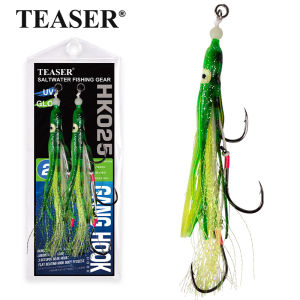 TEASER 2PCS/bag 6/0 8/0 HK025 Squid Slow Jigging Hook Gang Assist Hook UV Octopus Strength Sea Fishing Hook Inchiku Jig Lure