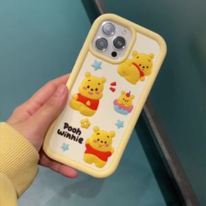 3D Cute Cartoon Bear Silicone Case for iPhone 11 12 13 14 15 16 Pro Max casing Soft silicone anti drop cover for iPhone13 case