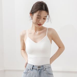 MiiOW | เสื้อกั๊กสายเดี่ยวแบบไม่มีรอยตะเข็บสำหรับผู้หญิง ชุดชั้นในฤดูร้อน สายเดี่ยวบาง ทรงปกติ คอวี สีพื้น ระบายอากาศได้ดี