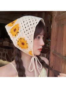 Lace Hollow Floral Country Style Dopamine Headband Triangle Scarf
