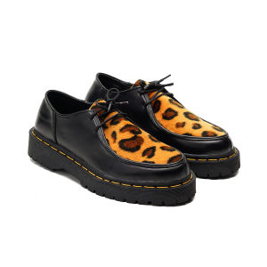 Edefootwear HARLAND - Sepatu Boots Casual Derby Wallabees Kulit Tali Hitam Motif Leopard Pria