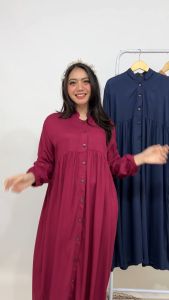 Nayya Midi Dress Rayon Premium Simpel Elegan Bumil Busui & Wudhu Friendly