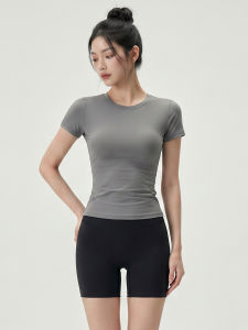 sui xin yu qie | Summer Womens Slim Fit Round Neck Yoga Fitness Short Sleeve T-shirt