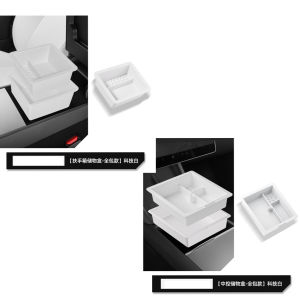 White Storage Box for Tesla Model Y/3 Center Console Upper And Lower Layers Handrest Box Front And Rear Storage Organizer