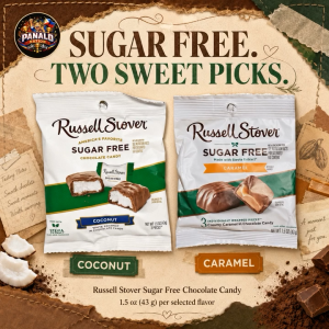 Russell Stover Sugar Coconut Chocolate & Caramel Candy 43g – USA Imported Stevia Low Sugar Treat