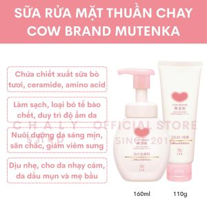 Sữa rửa mặt thuần chay cho da nhạy cảm và mẹ bầu Cow Brand Mutenka 110g & 160ml Nhật Bản