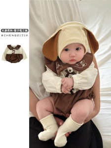 INS Style Baby Jumpsuit Spring and Autumn Western Style Cute Lapel Cartoon Onesie Baby Clothes Spring Romper