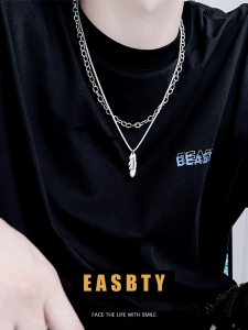 Mens Double Layer Leaf Pendent Necklace Simple Design Summer Titanium Steel Box Chain Jewelry  out Original Design