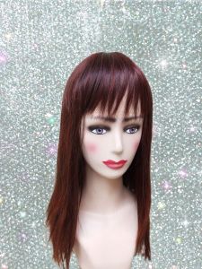 Wig Cosplay hitam segi lurus sebahu poni 38cm merk ANNA Korea wig syntetic fiber