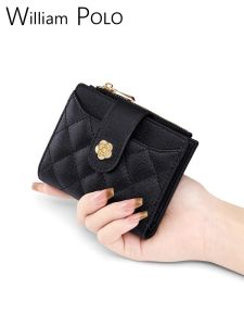 กระเป๋าสตางค์หนังแท้ Williampolo สำหรับผู้หญิง กระเป๋าใส่เหรียญแบบพกพาขนาดเล็ก กระเป๋าใส่บัตรหลายช่อง กระเป๋าสตางค์สุดหรู