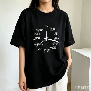 Sanrio | Women T-shirt Cotton Blend Casual Funny Math Clock Print Summer Loose O-neck T Shirt for Men Short Sleeve Cool T-shirt Male Tops