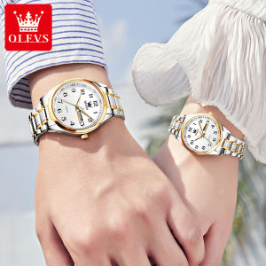 2PCS ! OLEVS jam tangan couple pasangan set terbaru 2024 anti air original import stainless steel cermin sapphire kalender Jam tangan wanita/jam tangan pria