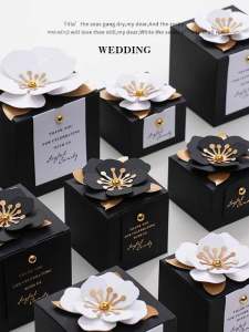 New Arrival Niche Style Exquisite Black Wedding Tie Creative Square Pattern Wedding Candies Box Engagement Candy Box Packaging Box