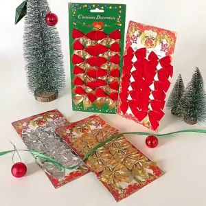 12pcs/Set Christmas Bows Ornaments Holiday Party New Year Decoration Christmas Glitter Powder Bow Gift Christmas Tree Decorations DIY Decor