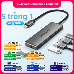 Lemorele | Lemorele 5 Cổng USB-C Docking Station 4K 30Hz HDMI Type-C 7W PD Hub Adapter Dành Cho Laptop Máy Tính Bảng TV Máy Chiếu PC