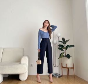 Celana Panjang Wanita Highwaist / Baggypant Bahan Katun Premium