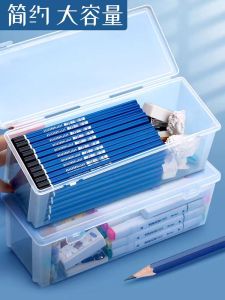 Transparent Plastic Large Capacity Pencil Case Childrens Art Supplies Storage Box Desk Organizer Student Pen Holder Wax Crayons
