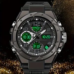 Đồng Hồ Thể Thao Nam Màn Hình Kép Vỏ Hợp Kim Kỹ Thuật Số-Tương Tự Đa Chức Năng Có Hẹn Giờ Báo Động Và Lịch-Chống Nước 3Bar