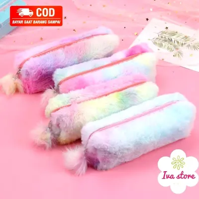 Tempat Pensil Bulu Rainbow