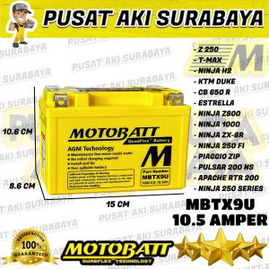 QUADFLEX MOTOBATT MBTX9U 10.5 AMPER ORIGINAL ACCU KERING BEBAS PERAWATAN MOTOR KAWASAKI NINJA 250 R ZX6R ZX600 CBR 600 GSX YTX9 BS YT12A YTZ12S YTZ14S