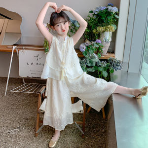 LIREGONGZHU | Traditional Style Tank Top & Wide Leg Pants Set