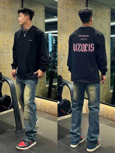 Spring Autumn American Retro Heavyweight Pure Cotton Long Sleeve T-Shirt Mens Black Versatile Loose Casual Top Street Style