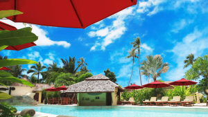 2.7M Outdoor Patio Umbrella with Solar Light with Base Stand Double Layer Umbrella Garden Parasol Patio Umbrella Park Cafe Courtyard Beach Umbrella Round Awning