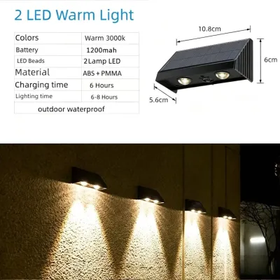 【Free Shipping】3 Led Lampu Solar Wall Light Outdoor Waterproof Automatic Sensor Warm Fence Lamp for House Garden Courtyard Villa Balcony Stairs Step Decoration 太阳能户外壁灯