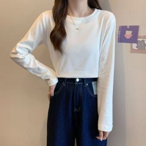 t-shirts thermal clothes round neck long sleeves loose elastic solid color thermal top winter coat for women