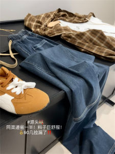 กางเกงยีนส์ทรงตรงเอวยางยืดสีน้ำเงิน in BLUE ทรงปกติ ไซส์เล็ก สวมใส่สบาย ทรงสลิมฟิต กางเกงยีนส์ทรงสลิมฟิตสำหรับผู้หญิง