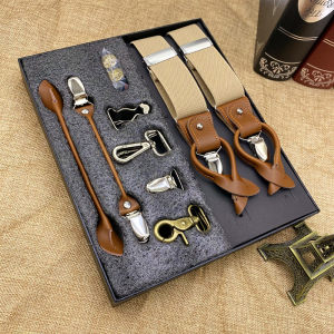 Mens Strap Clip Suit Suspenders Men Elastic Non Slip Amekaji British Pants Suspenders Gift Set