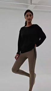 FitYoga Drawstring Quick Dry Yoga Clothing Women Breathable Long Sleeve Slim Running Fitness Clothing Loose Sports Tops Pilates