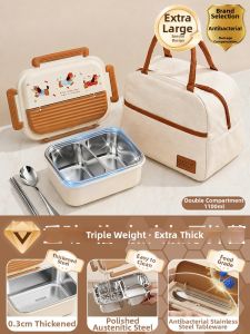 XIAOCHUSHU | Insulated Microwave Safe Partitioned Lunch Box Stainless Steel