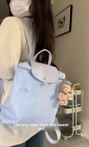 Casual Nylon Canvas Double Shoulder Bag for Women Large Capacity Backpack Trendy Handbag for Students Going to Class White Tiya