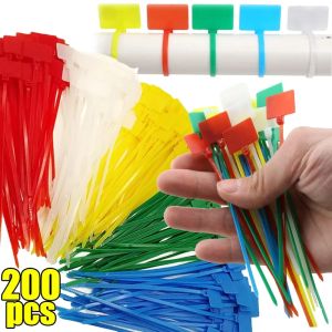 200Pcs Self-locking Label Cable Tie Adjustable Nylon Cable Tie Wire Organizer Anti-slip Fastening Loop Fixed Tools for Office Storage