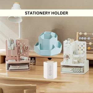 Ready Stock Aesthetic White Pink Blue Simple Stationery Rack Pencil Holder 360 Rotatable Pen Holder Box Makeup Brush Cosmetic Storage Table Space Saving Desk Organizer Desktop Study Student Hostel Office Kotak Boleh Pusing Simpan Alat Tulis Pen