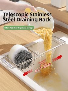 Adjustable Drain Drying Storage Rack Stainless Steel