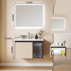 SSWW | Cream Style One-piece Basin Vanity with Makeup Mirror Cabinet for Small Apartments