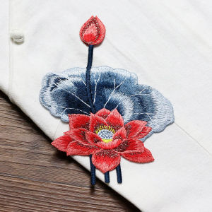 Embroidered Lotus Patch Decorative Adhesive Fabric Repair Jewelry Bag DIY Decoration Hand Sewing Ethnic Style Home Textile