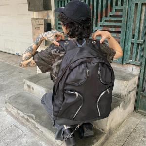 Large Capacity American High Street School Bag Mens Campus Backpack Commuting Double Shoulder Bag Nylon Waterproof Zipper Closure