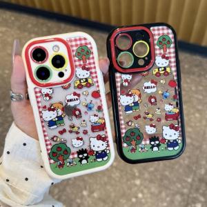 Red Plaid Kitty Phone Case Cute Cartoon Design Compatible with Apple iPhone 17/16Promax Xiaomi Huawei Redmi K90 Protective Cover