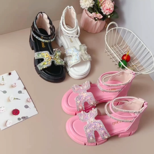 Height increasing sole sandals for kids girls high top zipper sandals for kids girl size 25-36