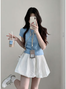 YUEZHONGWEI | เสื้อยืดคอกลมแขนสั้นสีฟ้าสำหรับผู้หญิงในช่วงฤดูร้อนปี 2025 เสื้อผ้าทำงานสไตล์เกาหลีทรงสลิมฟิต ดูดซับเหงื่อและระบายอากาศได้ดี