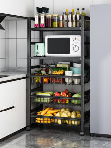 Kitchen Multi-Functional Storage Rack Stand Home Use Multi-Layer Mobile Basket Simple Microwave Oven Pot Holder Carbon Steel