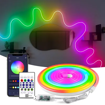ไฟ LED แบบสาย RGB ควบคุมผ่านแอปบลูทูธ WS2812 RGBIC กันน้ำ พร้อมรีโมทควบคุมความสว่างได้ เหมาะสำหรับตกแต่งผนัง