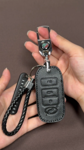 For Perodua Myvi 2022 - 2024  Axia  Alza  Myvi Baharu 2023 - 2024 Ativa Leather Key Case Cover Remote Car Keychain Accessories