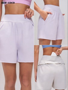 Quick Drying Side Pocket Sport Yoga Shorts Peach Butt Lift 5inch