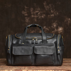 NUPUGOO Vintage Mens Hand Luggage Bag Travel Bag Genuine Leather Large Capacity Single Shoulder Messenger For 14 Inch Laptop