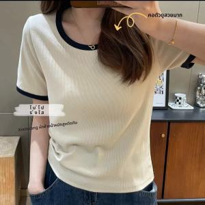 เสื้อยืดคอกลมแขนสั้นทรงหลวมสไตล์เกาหลีสำหรับผู้หญิงไซส์ใหญ่ ฤดูร้อน 2025 เสื้อแขนสั้นคอวีปกติ ปกปิดหน้าท้อง เสื้อผ้าทำงาน